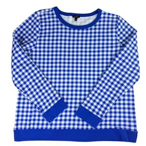 Talbots Gingham Sweatshirt Blue White Checkered Long Sleeve Pullover Size Large